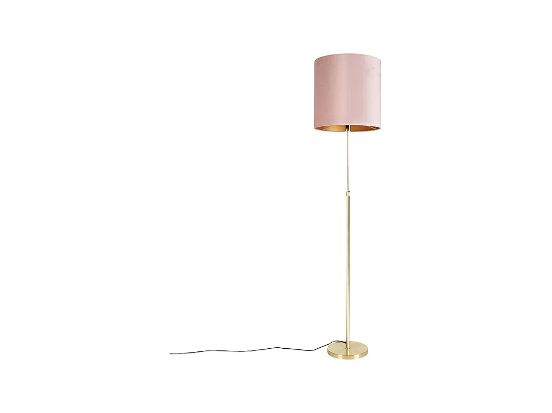 Lampadaire or / laiton avec abat-jour velours rose 40/40 cm - Parte