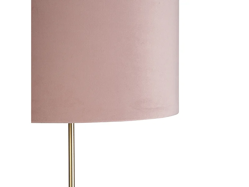 Lampadaire or/laiton avec abat-jour en velours rose 40/40 cm - Parte