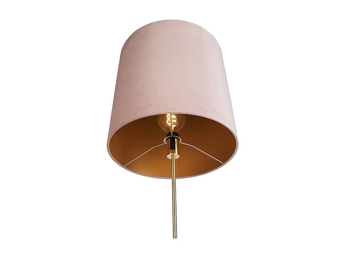 Lampadaire or/laiton avec abat-jour en velours rose 40/40 cm - Parte