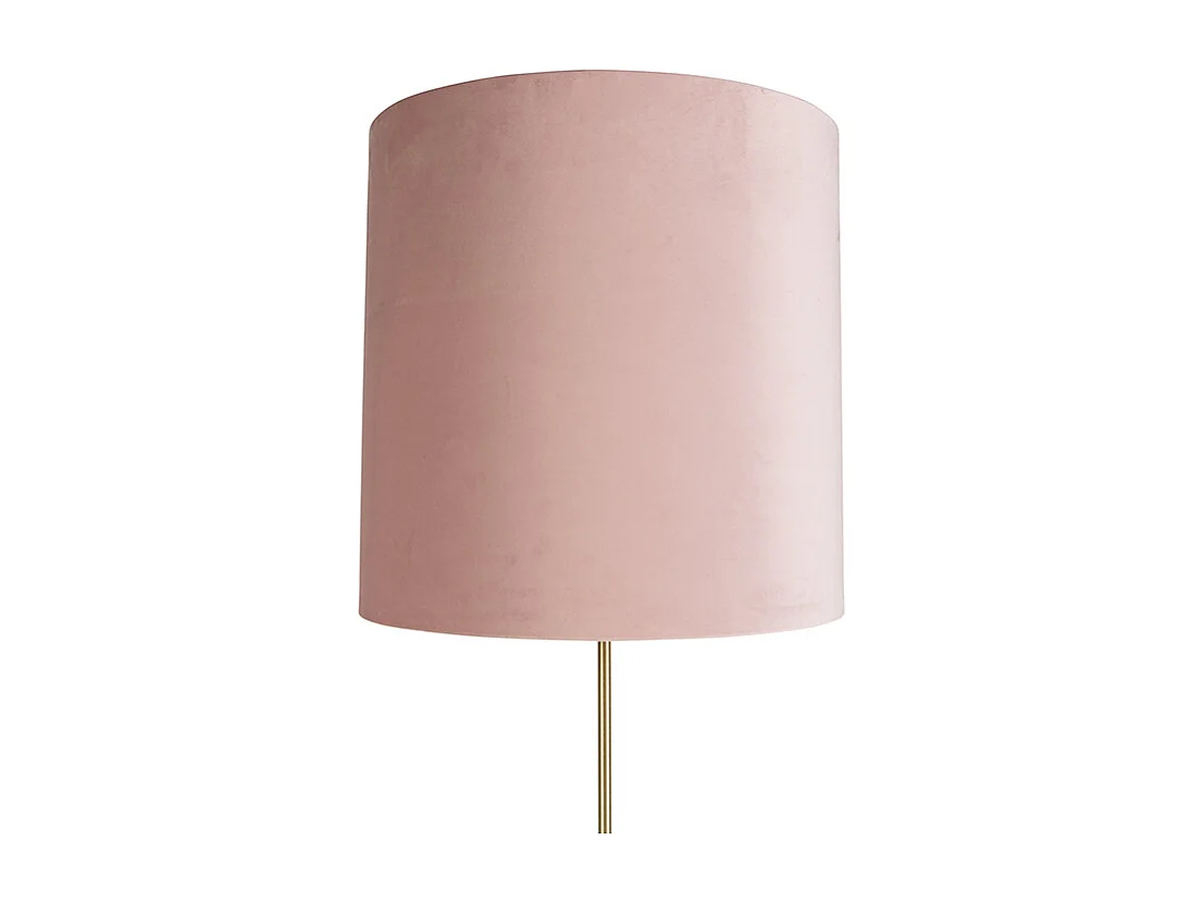 Lampadaire or/laiton avec abat-jour en velours rose 40/40 cm - Parte