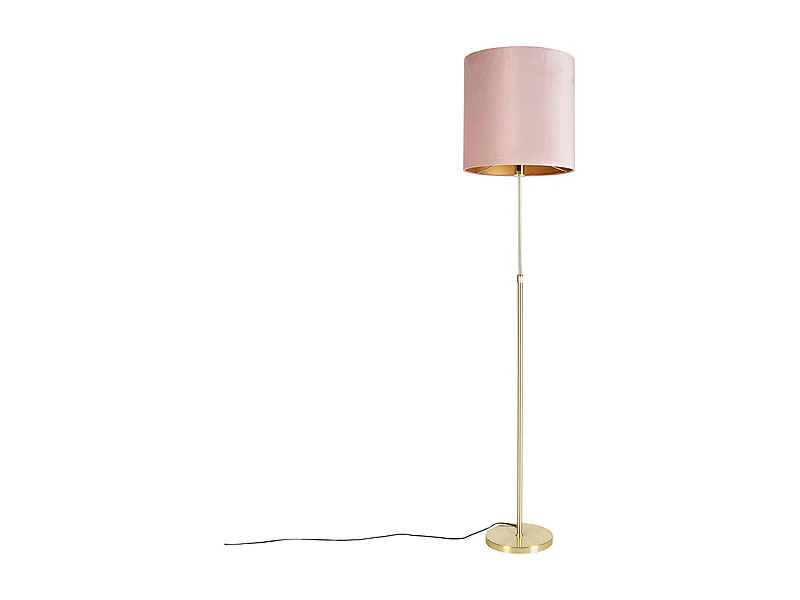 Lampadaire or/laiton avec abat-jour en velours rose 40/40 cm - Parte