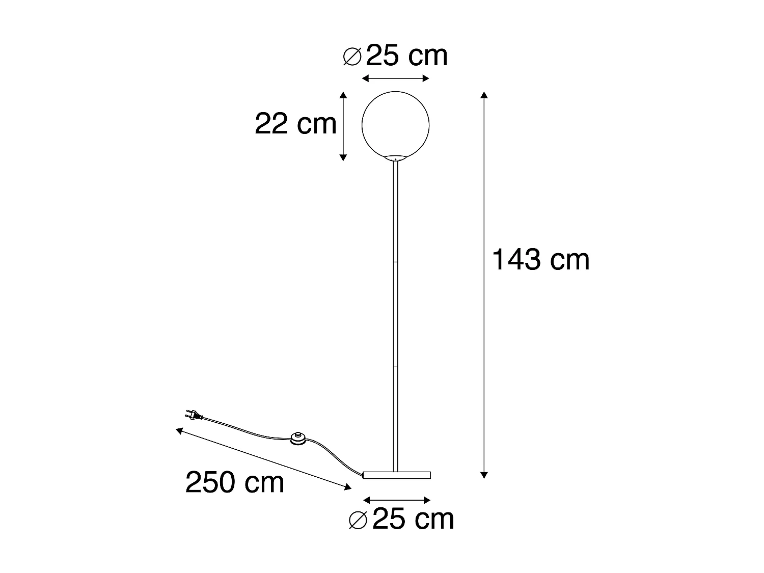 Lampadaire Art Déco noir avec verre fumé - Pallon Mezzi