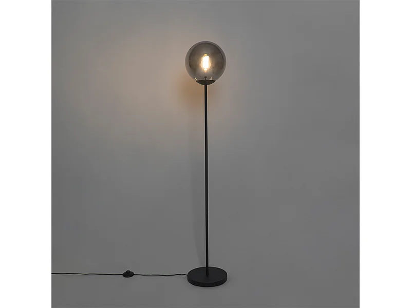 Lampadaire Art Déco noir avec verre fumé - Pallon Mezzi