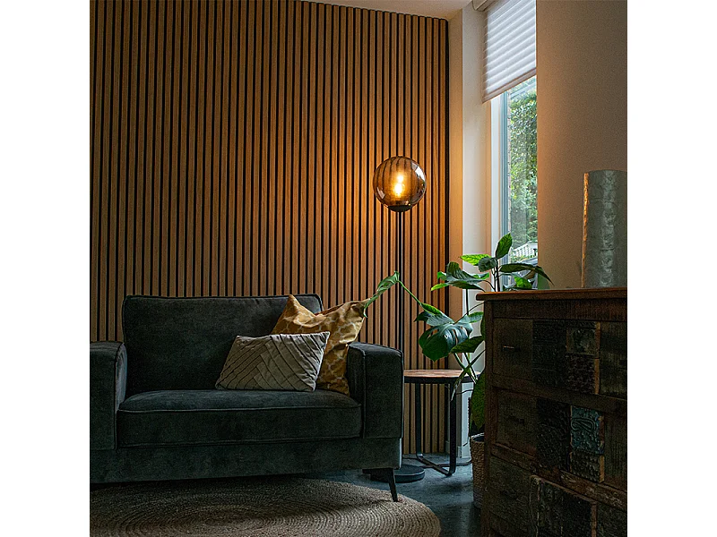 Lampadaire Art déco noir avec verre fumé - Pallon