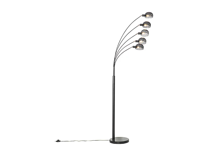 Lampadaire design noir avec verre fumé 5 lumières - Sixties Marmo