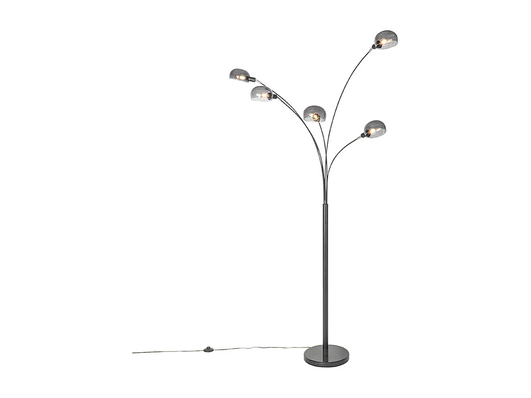 Lampadaire design noir avec verre fumé 5 lumières - Sixties Marmo