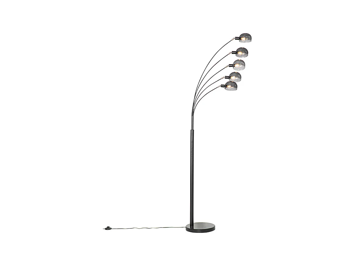 Lampadaire design noir avec verre fumé 5 lumières - Sixties Marmo