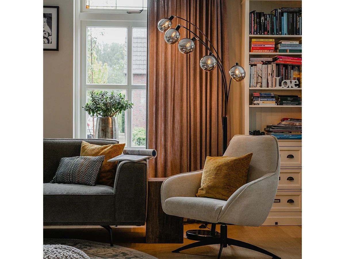 Lampadaire design noir avec verre fumé 5 lumières - Sixties Marmo