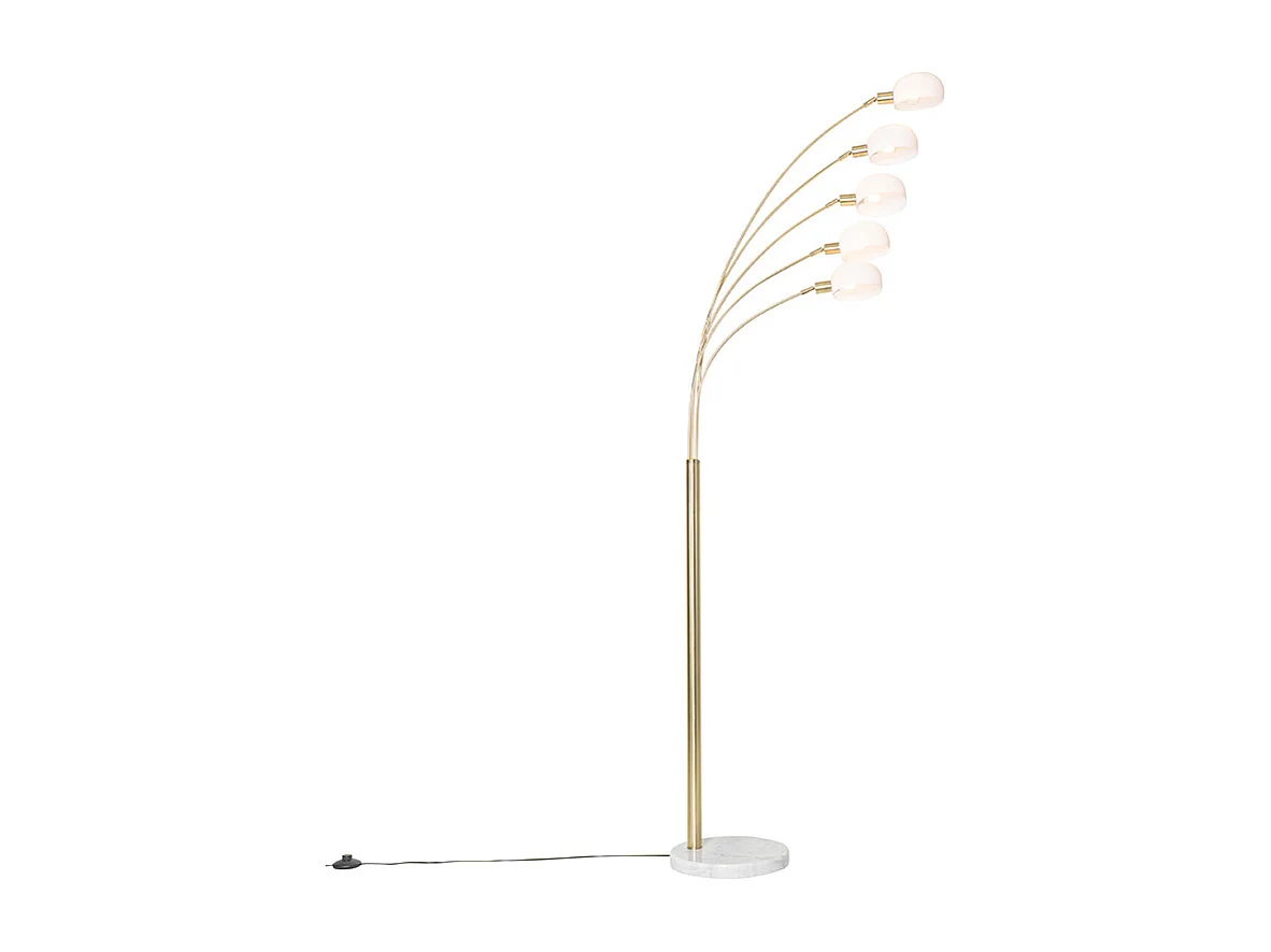 Lampadaire design en laiton avec verre opale 5 lumières - Sixties Marmo