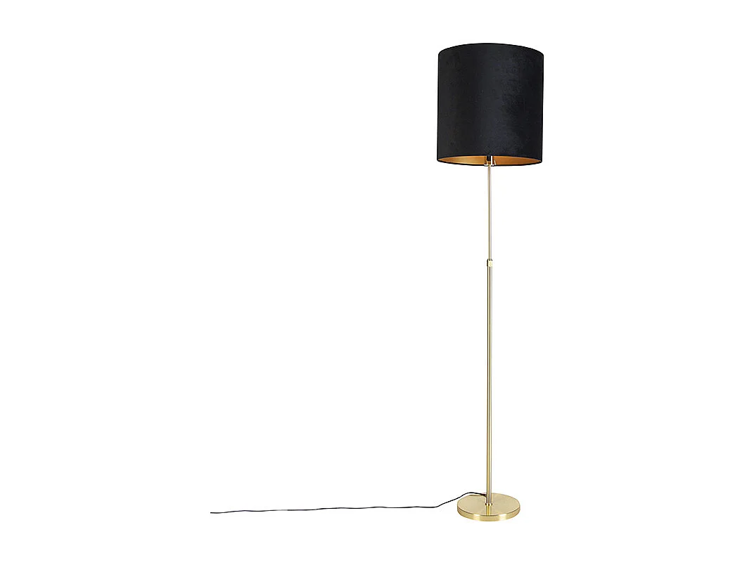 Lampadaire or / laiton avec abat-jour velours noir 40/40 cm - Parte