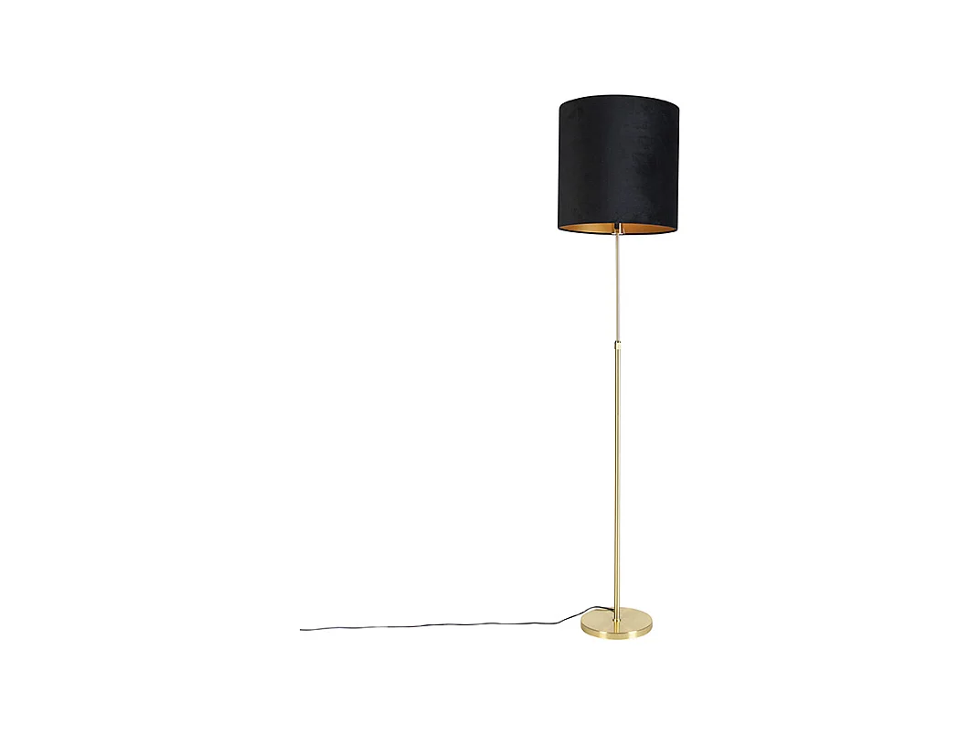 Lampadaire or / laiton avec abat-jour velours noir 40/40 cm - Parte