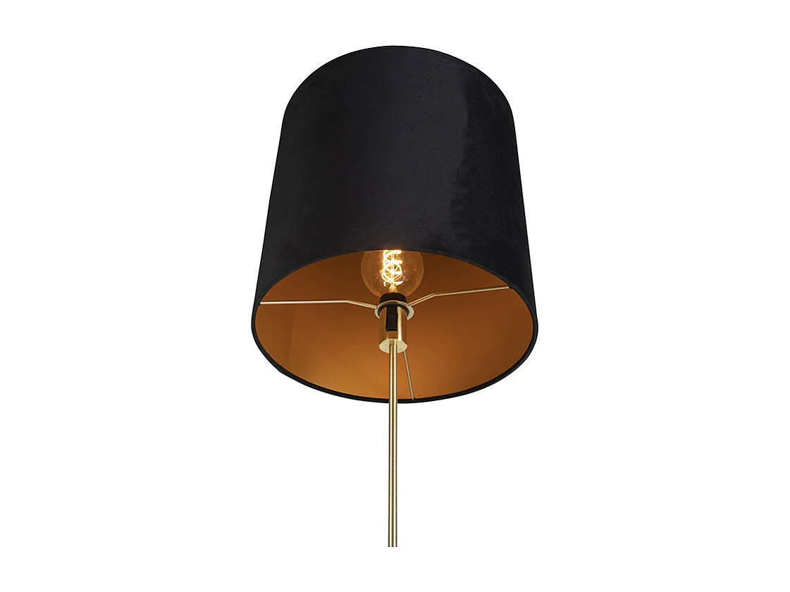 Lampadaire or/laiton avec abat-jour en velours noir 40/40 cm - Parte