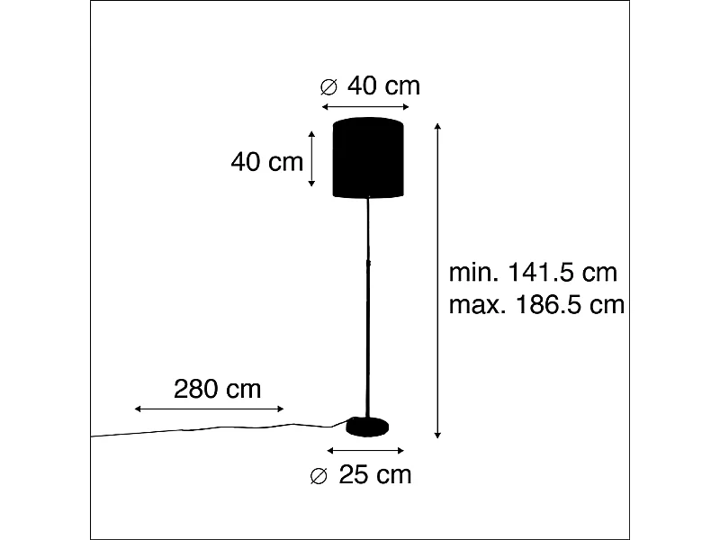 Lampadaire or/laiton avec abat-jour en velours noir 40/40 cm - Parte