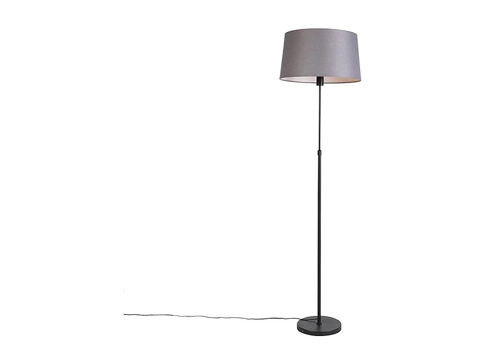 Lampadaire noir avec abat-jour en lin gris foncé 45 cm - Parte