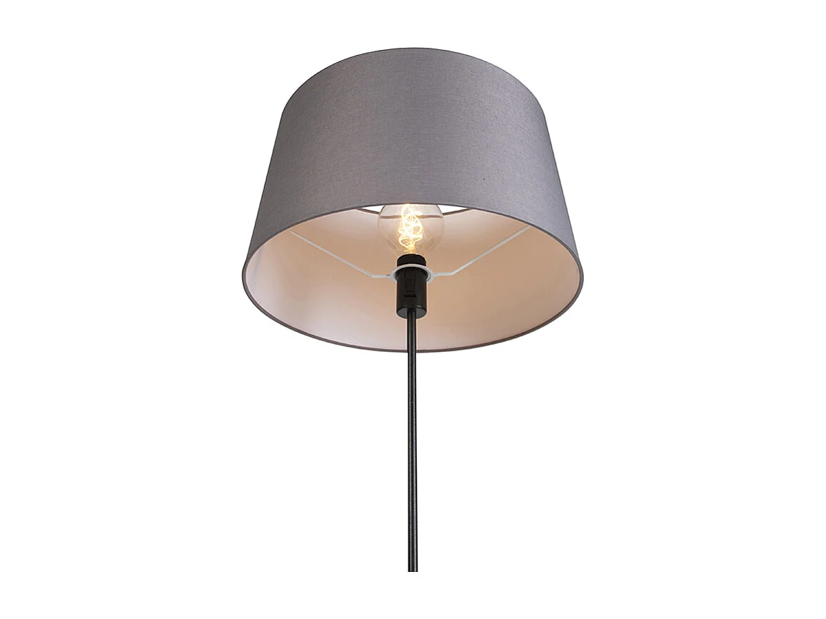 Lampadaire noir avec abat-jour en lin gris foncé 45 cm - Parte