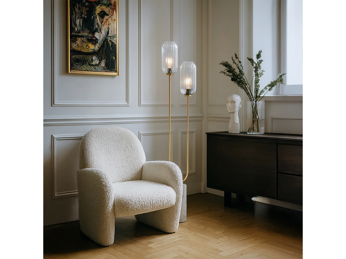 Lampadaire Art Déco en laiton avec verre clair 2 lumières - Rid