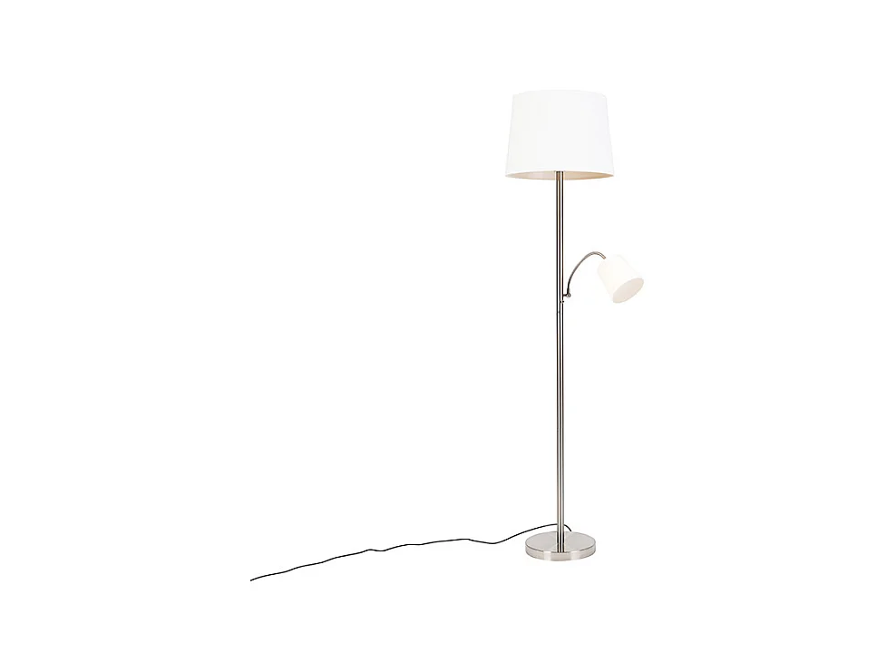 Lampadaire classique en acier avec abat-jour blanc et lampe de lecture - Retro