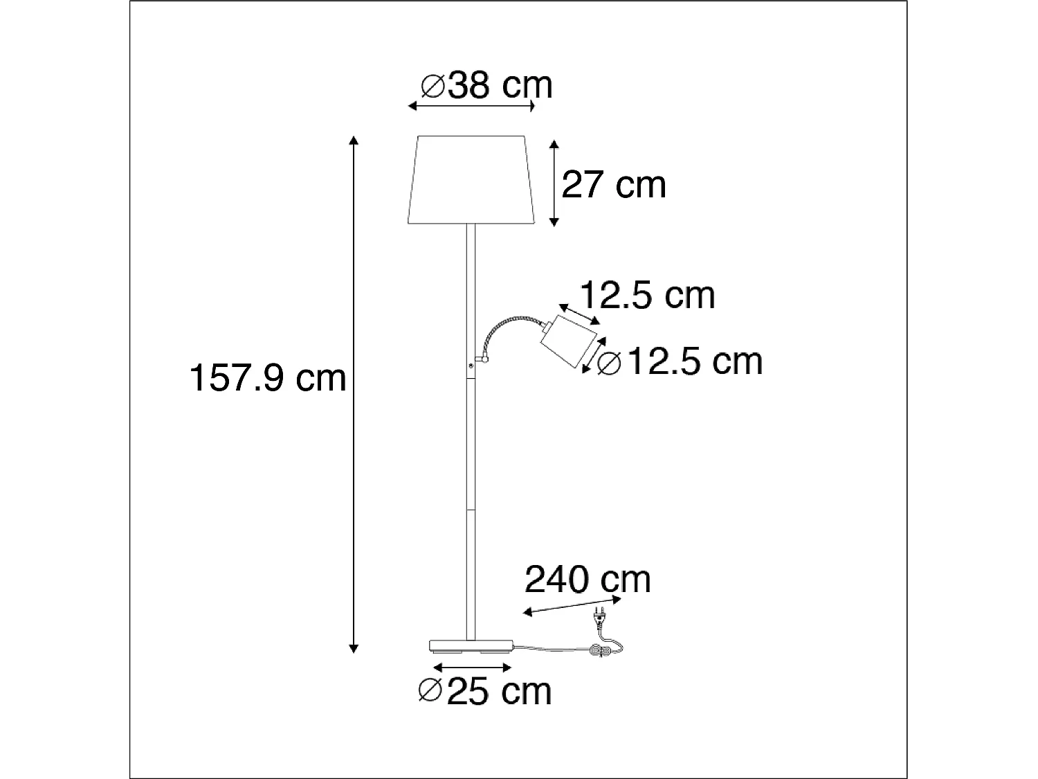 Lampadaire classique en acier avec abat-jour blanc et liseuse - Retro