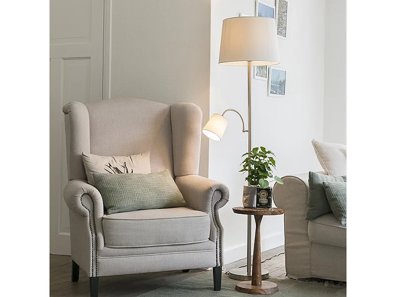 Lampadaire classique en acier avec abat-jour blanc et liseuse - Retro