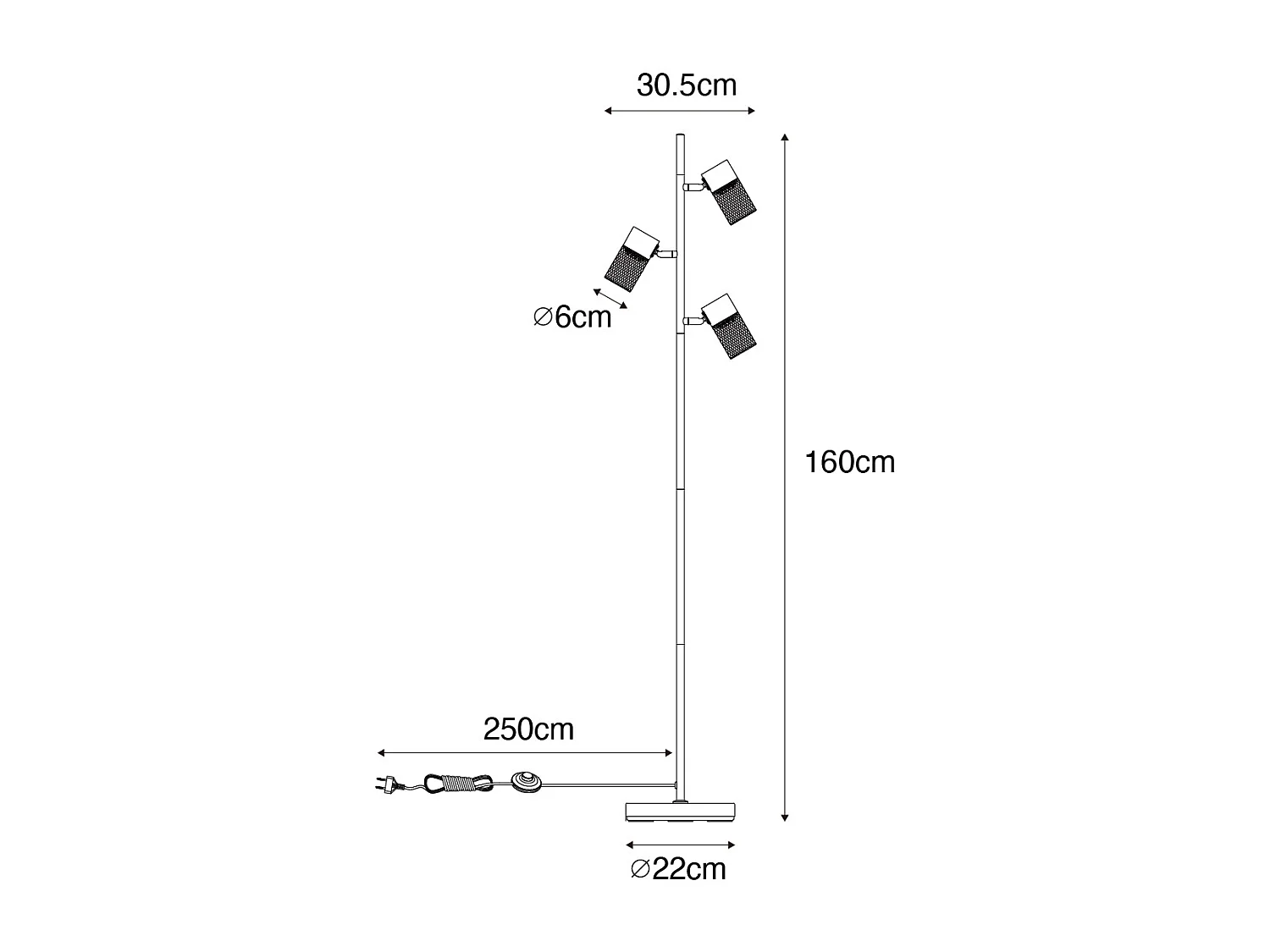 Lampadaire industriel noir 3 lumières - Jim