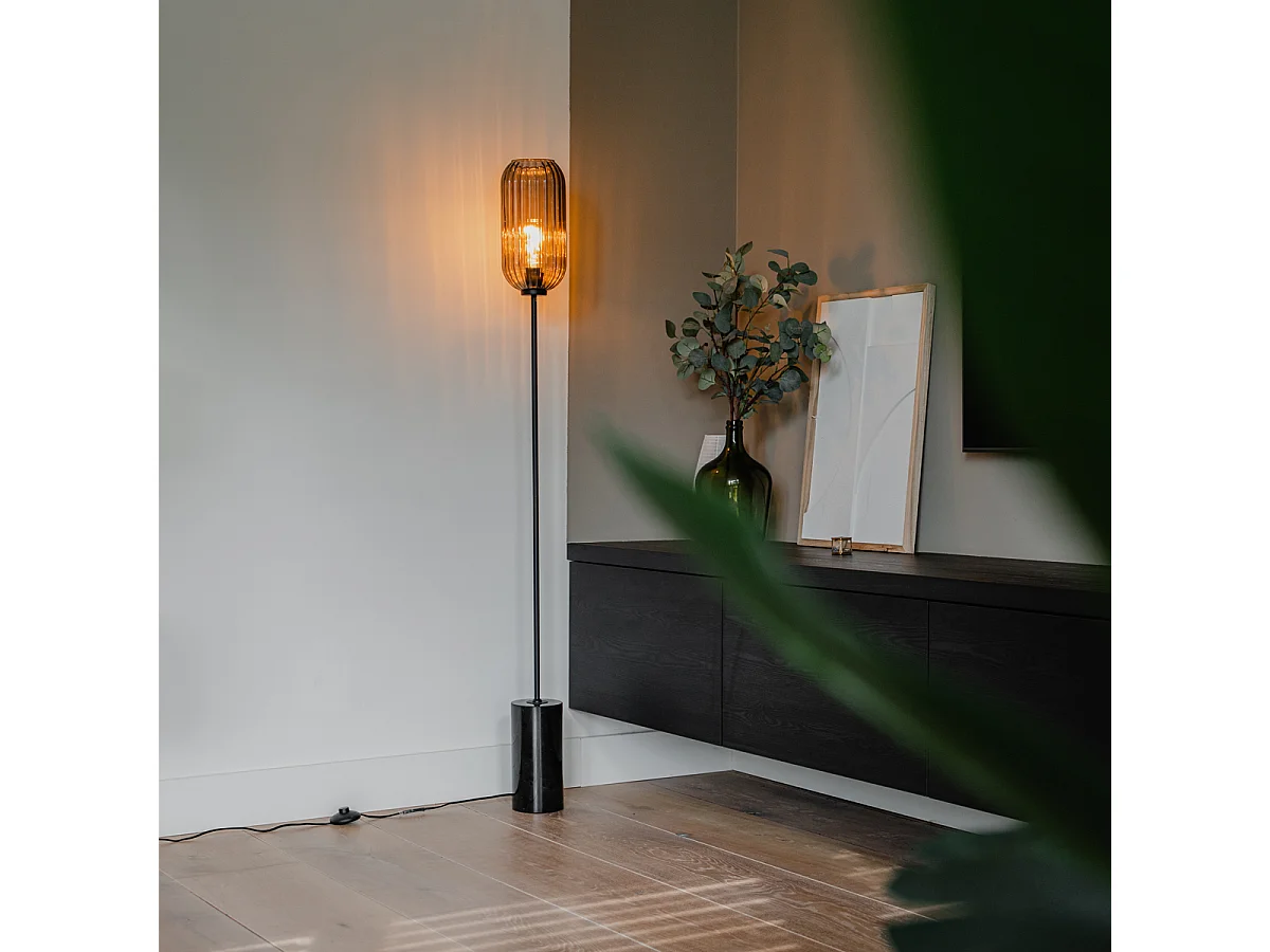 Lampadaire Art Déco noir avec verre fumé - Rid