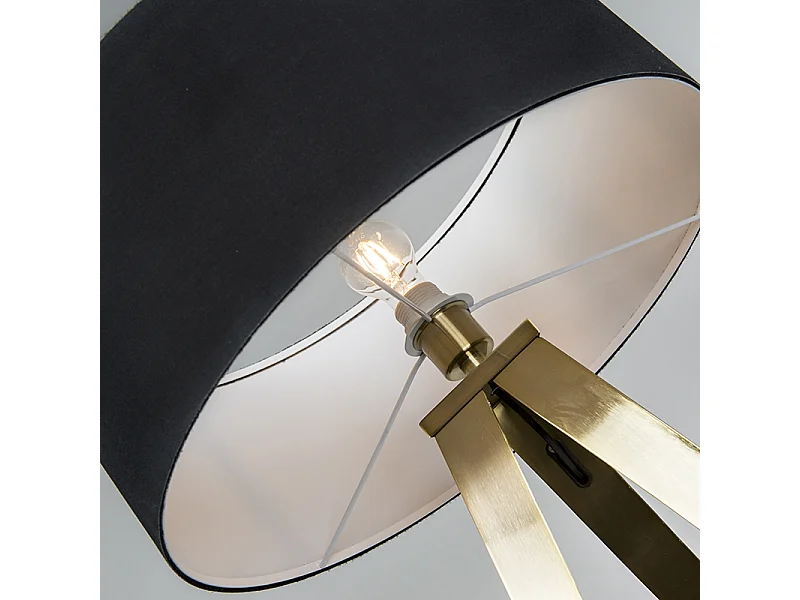 Lampadaire moderne en laiton avec abat-jour noir - Ilse