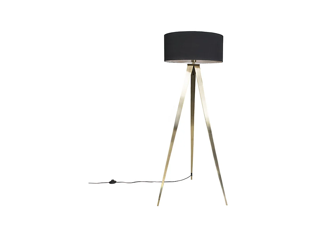Lampadaire moderne en laiton avec abat-jour noir - Ilse