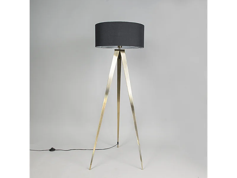 Lampadaire moderne en laiton avec abat-jour noir - Ilse