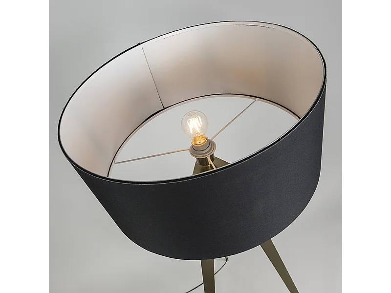 Lampadaire moderne en laiton avec abat-jour noir - Ilse