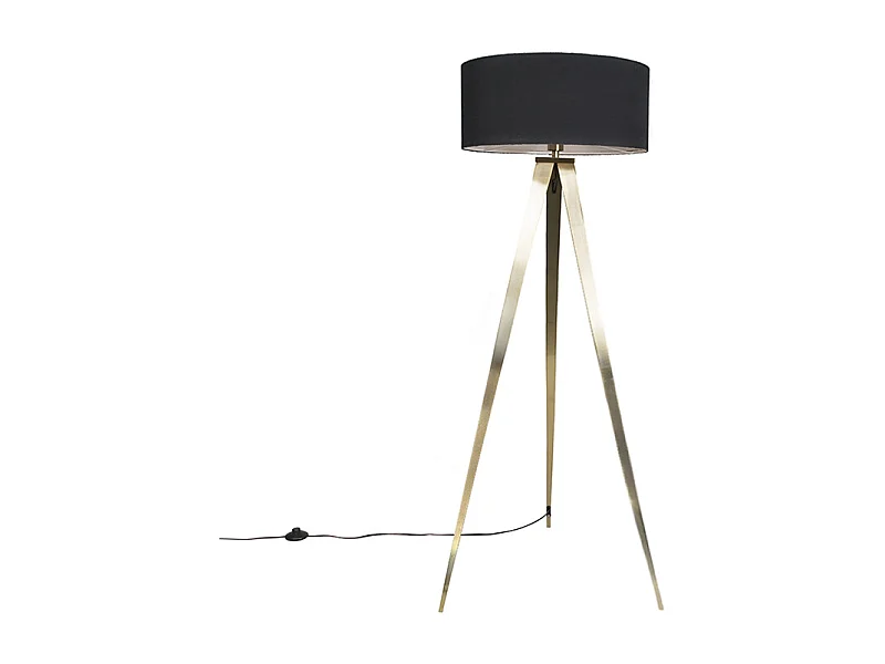 Lampadaire moderne en laiton avec abat-jour noir - Ilse