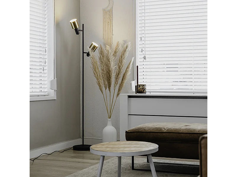 Lampadaire design noir avec or 2 lumières - Stijn