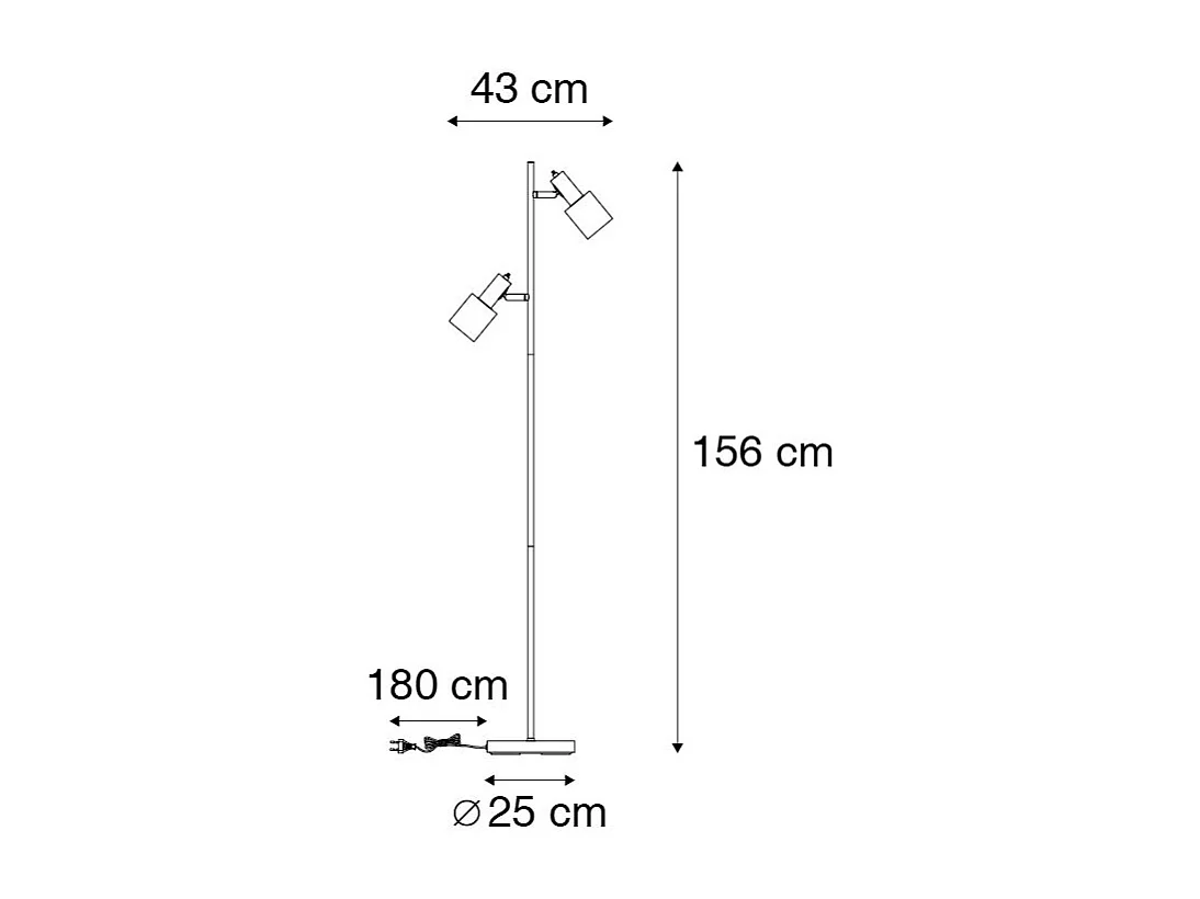 Lampadaire design noir avec or 2 lumières - Stijn