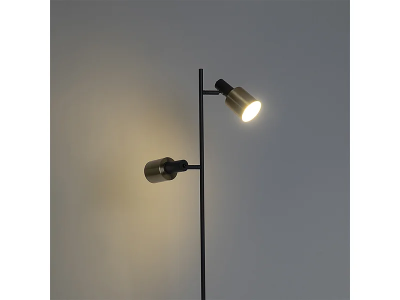 Lampadaire design noir avec or 2 lumières - Stijn