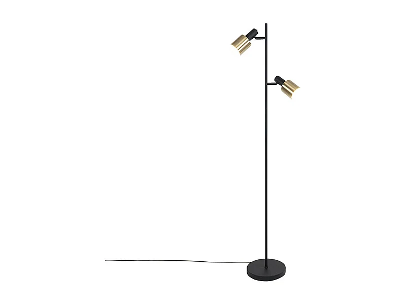 Lampadaire design noir avec or 2 lumières - Stijn