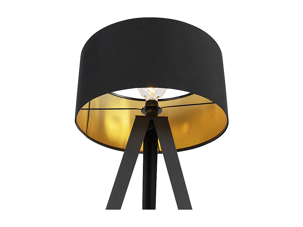 Lampadaire noir avec abat-jour noir et intérieur doré - Ilse