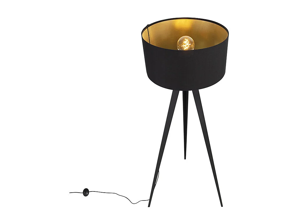 Lampadaire noir avec abat-jour noir et intérieur doré - Ilse