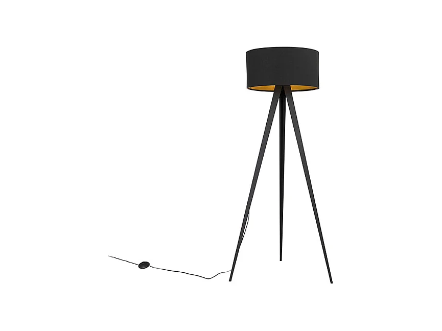 Lampadaire noir avec abat-jour noir et intérieur doré - Ilse