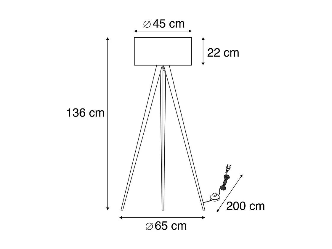 Lampadaire noir avec abat-jour noir et intérieur doré - Ilse