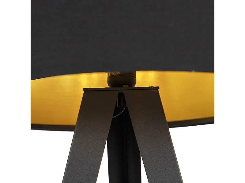 Lampadaire noir avec abat-jour noir et intérieur doré - Ilse