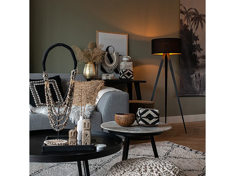 Lampadaire noir avec abat-jour noir et intérieur doré - Ilse