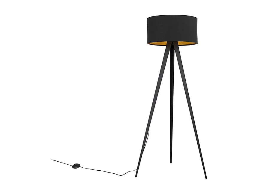 Lampadaire noir avec abat-jour noir et intérieur doré - Ilse
