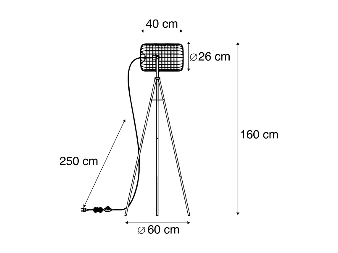 Lampadaire industriel trépied en acier noir - Bliss Vefa