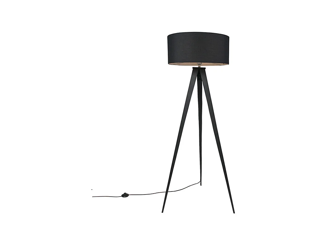 Lampadaire noir moderne avec abat-jour noir - Ilse