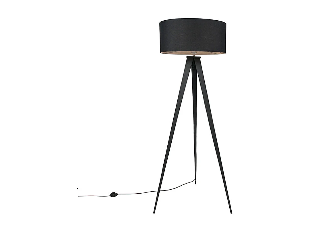 Lampadaire moderne noir avec abat-jour noir - Ilse