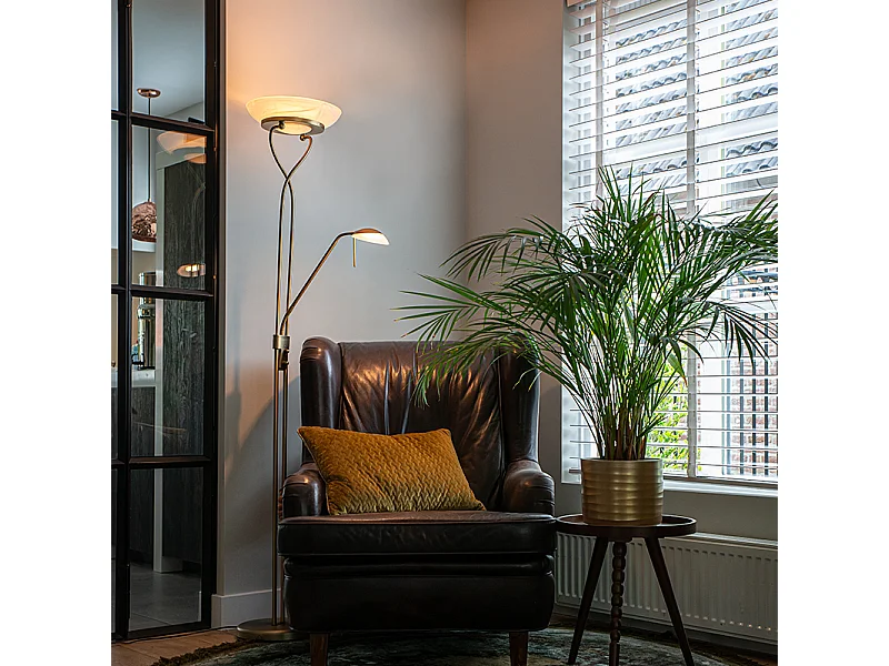 Lampadaire bronze avec LED et variateur avec lampe de lecture - Empoli