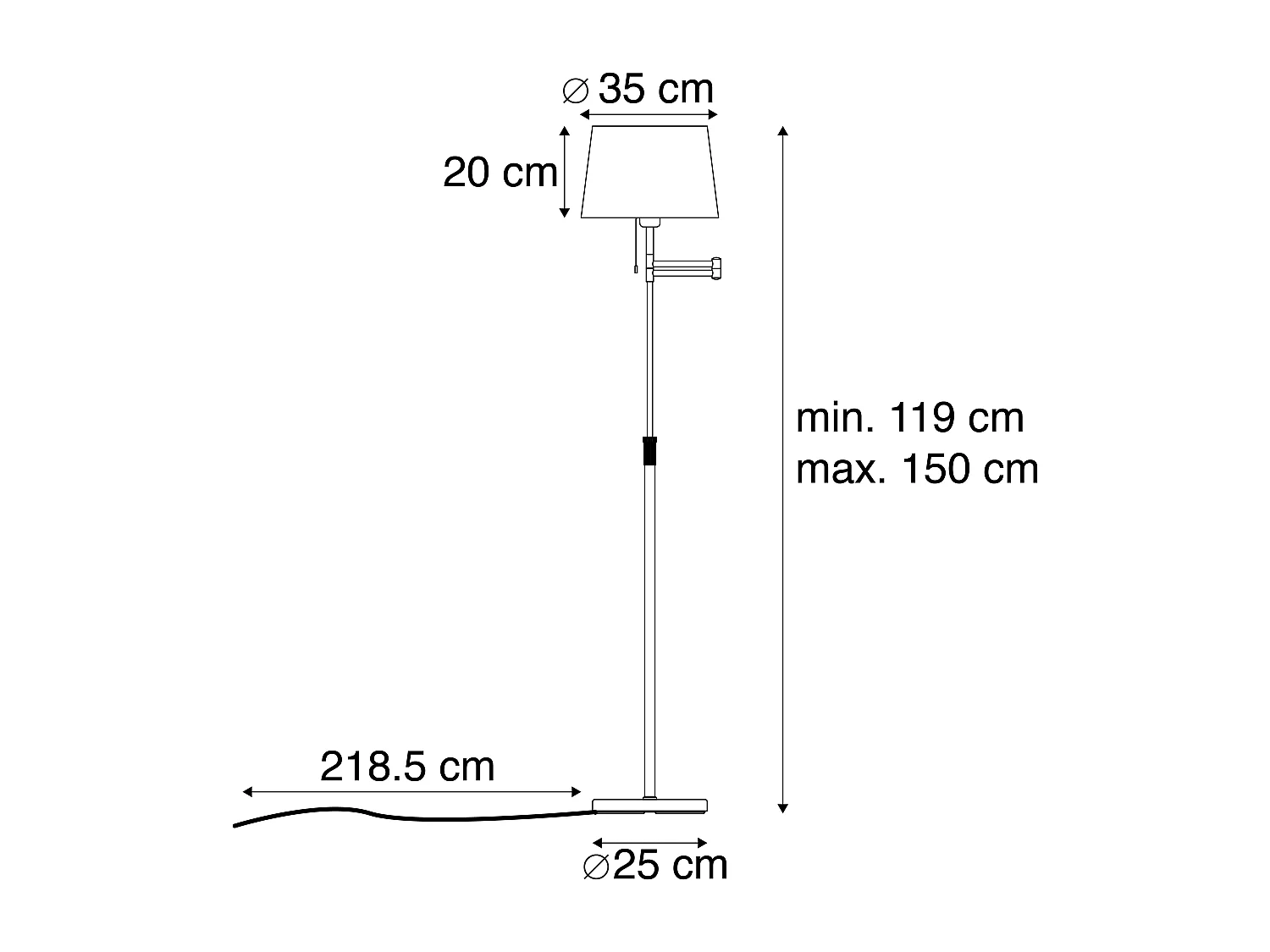 Lampadaire en acier avec abat-jour blanc et bras réglable - Ladas Deluxe