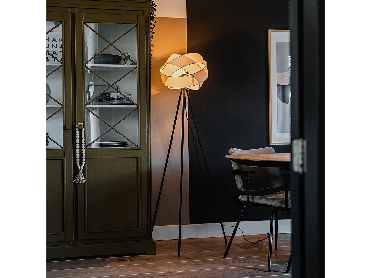 Lampadaire moderne noir avec abat-jour blanc - Cloth