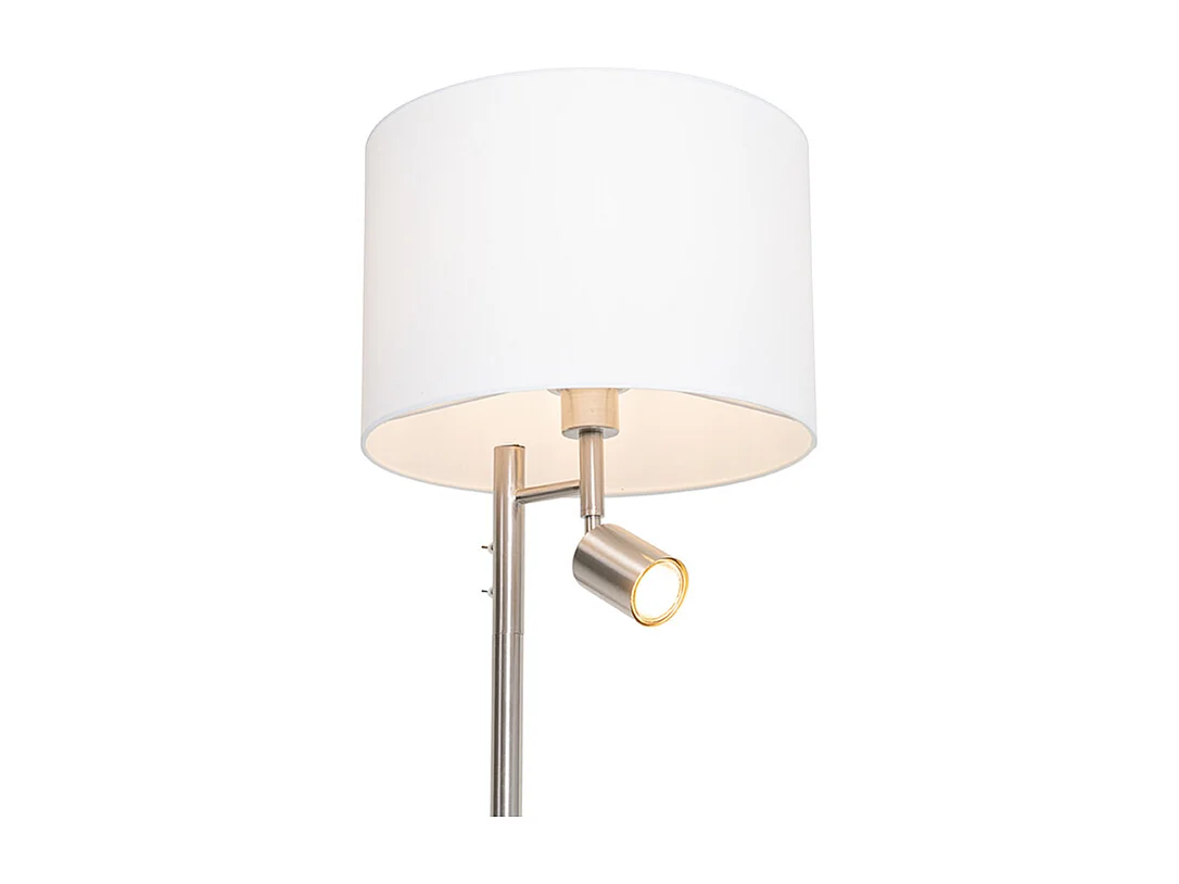 Lampadaire en acier avec abat-jour blanc et liseuse - Jelena