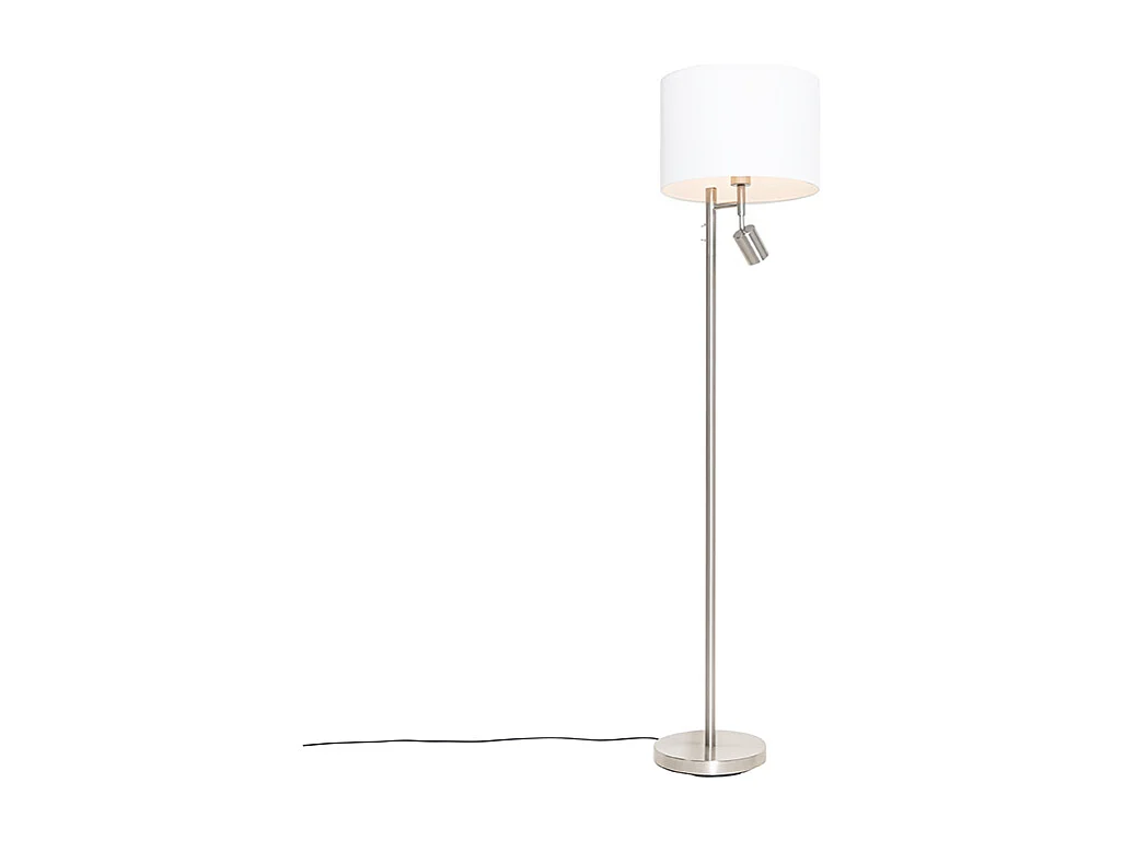 Lampadaire en acier avec abat-jour blanc et liseuse - Jelena