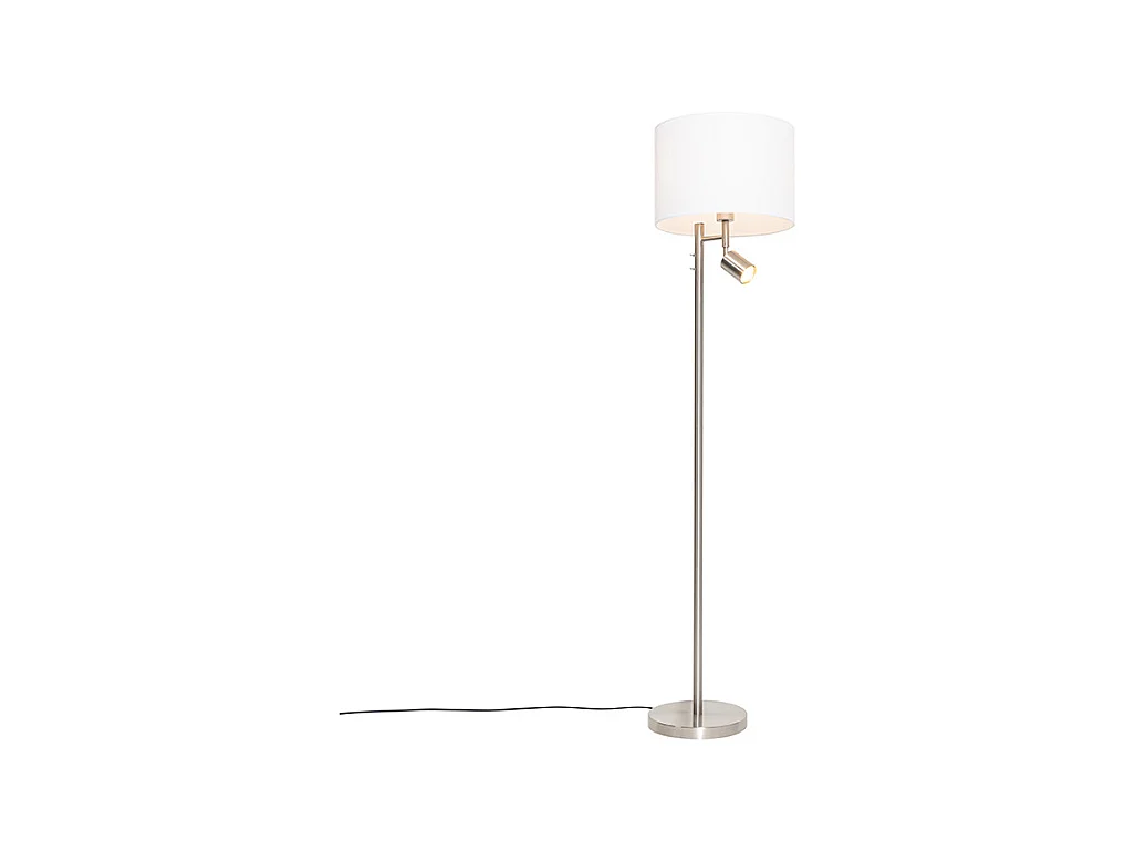 Lampadaire en acier avec abat-jour blanc et liseuse - Jelena
